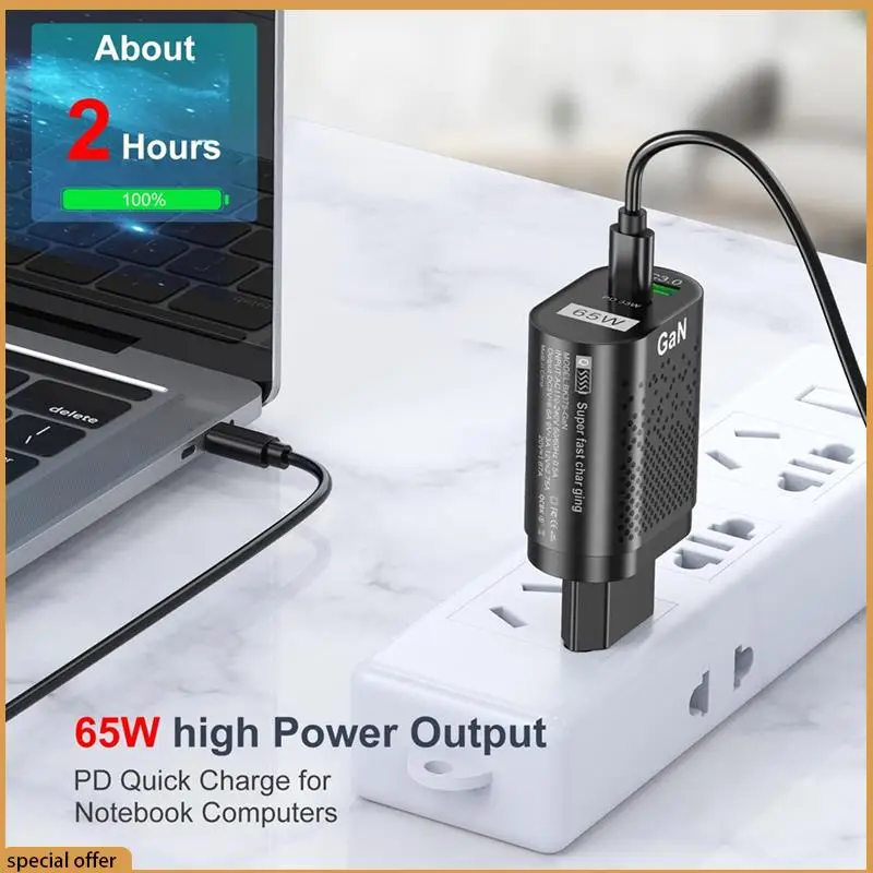 A68Z 65W Mobile Phone Fast Charger Multi-Port QC3.0 PD Multiplug Fast Charging Hand Charger For Iphone Samsung Huawei Parts EU P