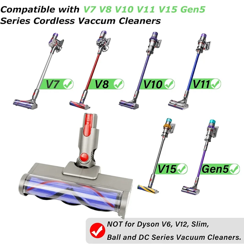 

A02V-Direct Drive Head Cleaner Brushes For Dyson V7 V8 V10 V11 V15 Vacuums With Green Optical LED Light Attachment