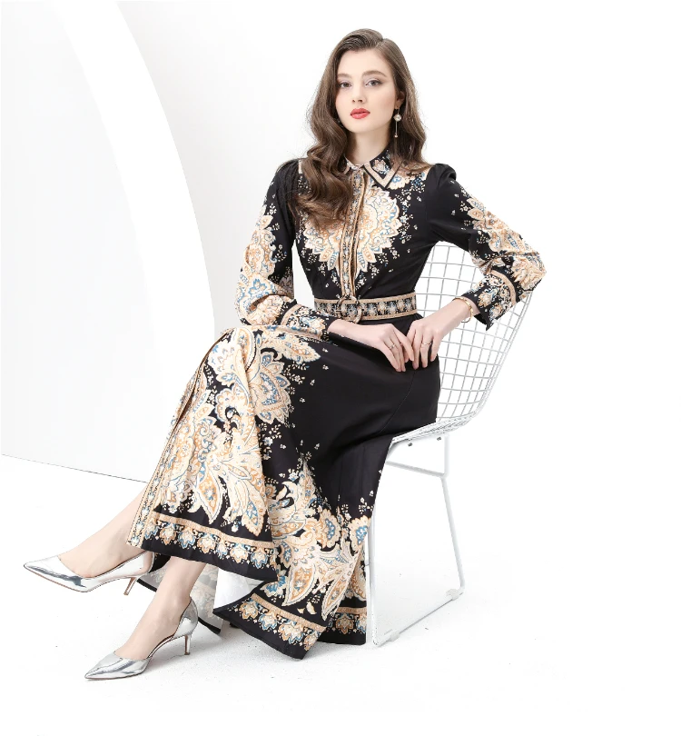 ZAROY Luxus Vintage Langes Kleid Frauen Palast Print Runway Kleid Herbst Langarm Hohe Taille A-linie Elegante Vestido فسات xaة