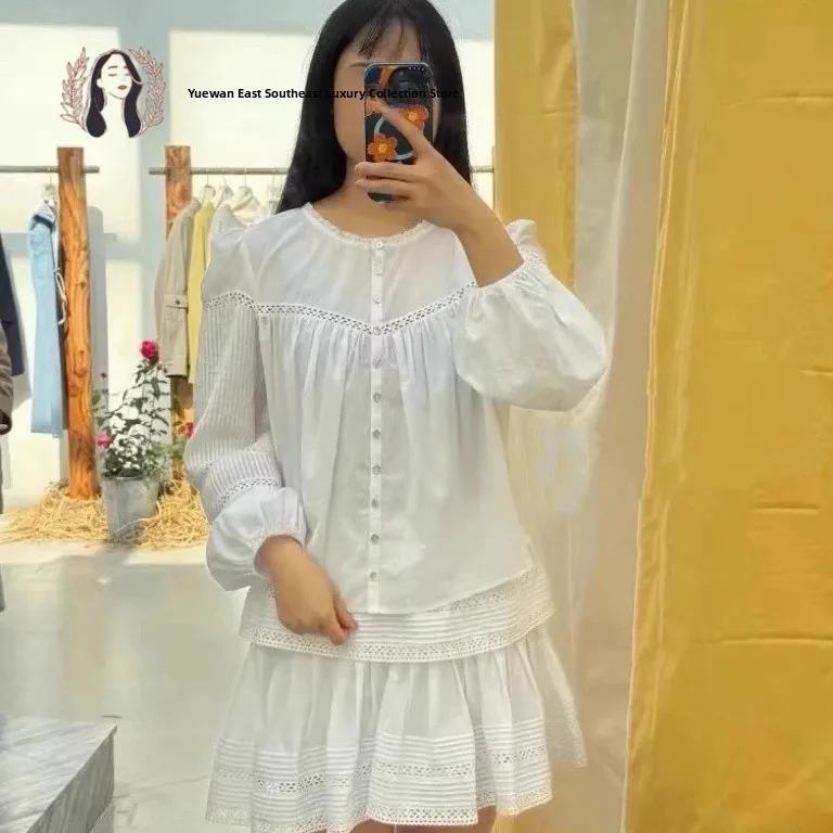 

Женская юбка FARVEN Sweet Sle irt с кружевным воротником и пузырьковыми краями, комплект юбки с высокой талией Ele, нежный цветочный принт