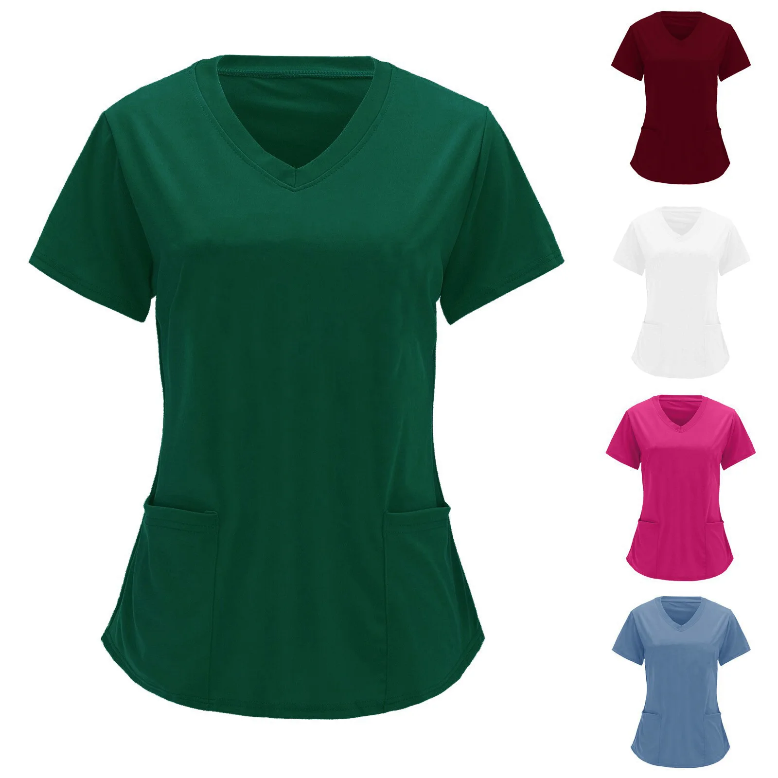 Nurse Style Uniform Women's Print V Neck T-Shirt Pocket Work Shirt Gown Uniform Scrub Top