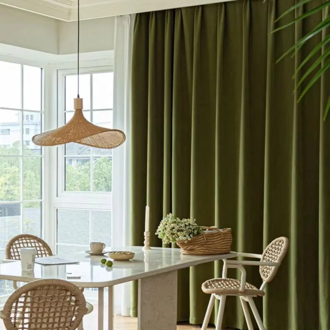 Custom Size Herringbone Pattern Olive Chenille Curtains, Blackout Luxurious Drapes for Living Room Bedroom, 1pc Elegant Window T