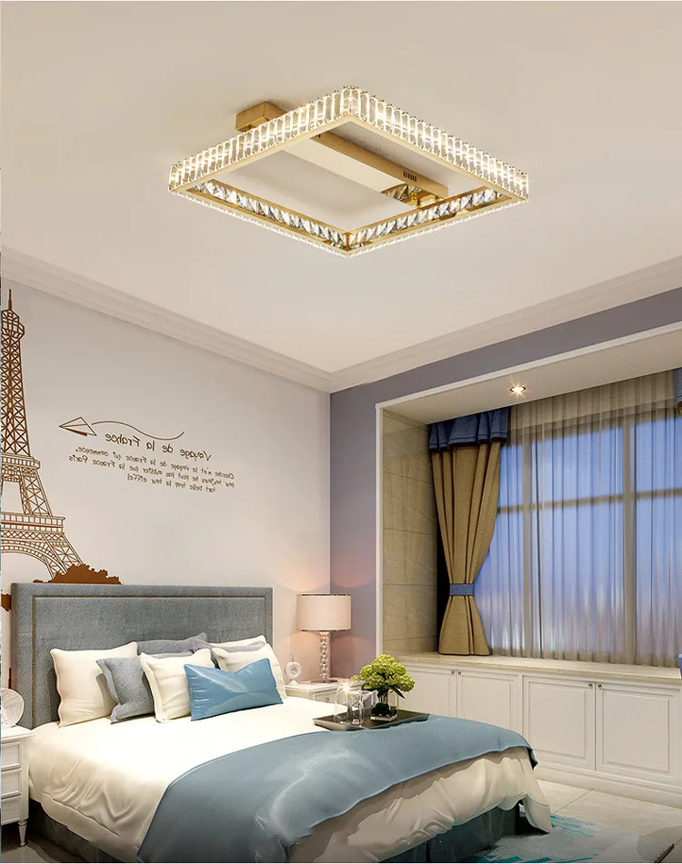 Living Room Crystal LED Ceiling Lamp Steel Smart Dimmable