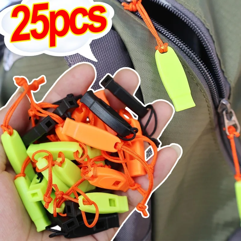5/25 قطعة صفارة إنقاذ سستة سحب أداة السلامة في حالات الطوارئ لحقيبة الظهر سترة في الهواء الطلق والعتاد بصوت عال البلاستيك متعدد الألوان