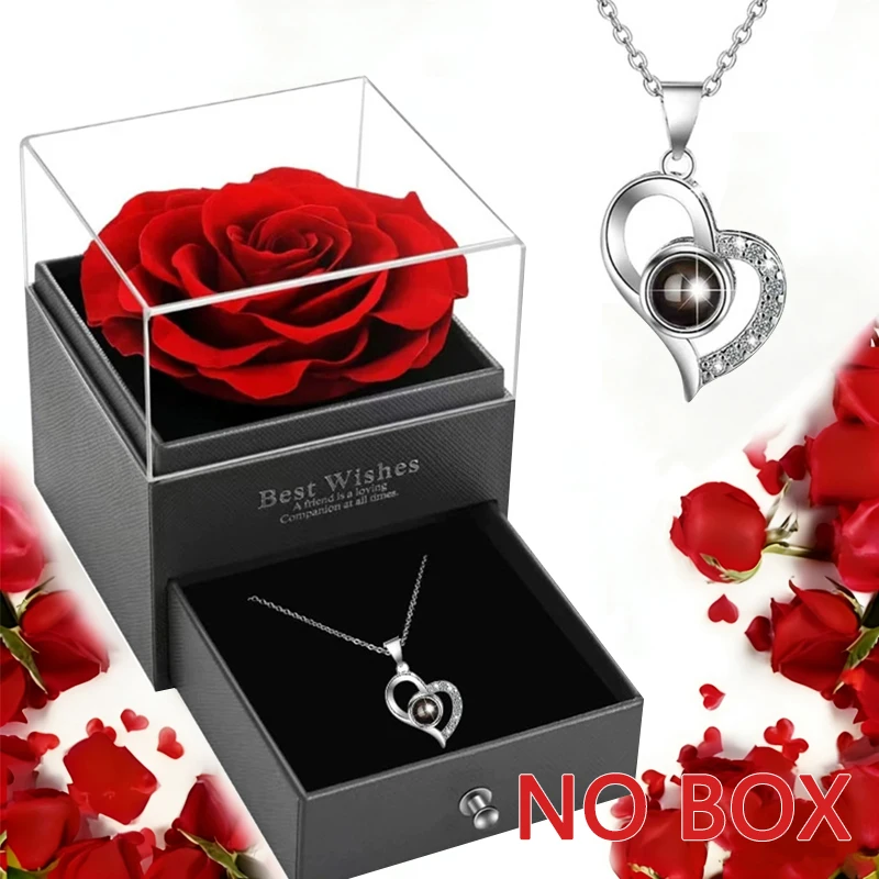 1PC Rose Gold Heart Projection Necklace for Women, 100 Languages I Love You Hidden Message Pendant Inlaid with Zircon, NO BOX