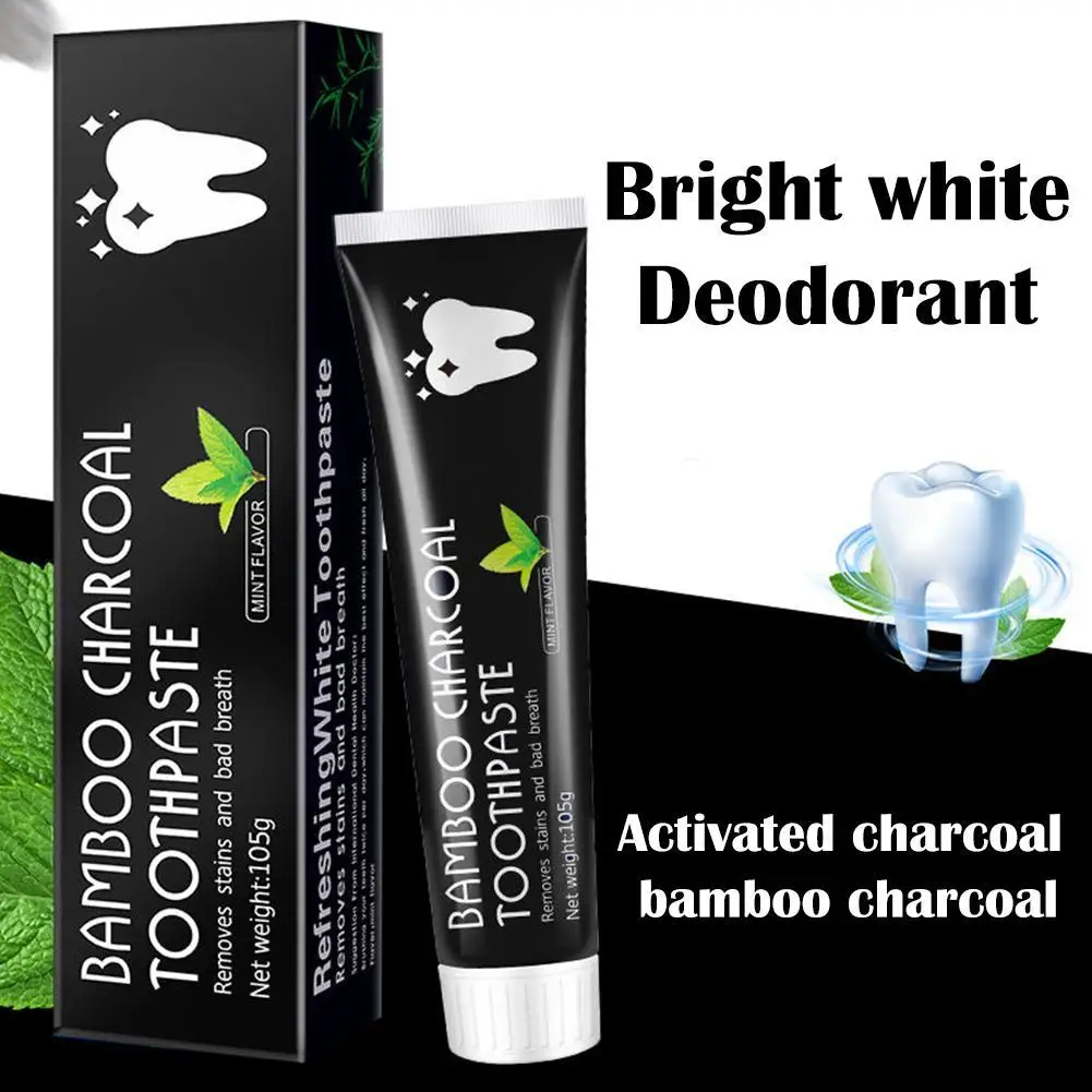 Dentifrice noir en bambou pour blanchir les dents, nettoyage en profondeur, produits de soins au charbon de bois, tout usage, 2 pièces