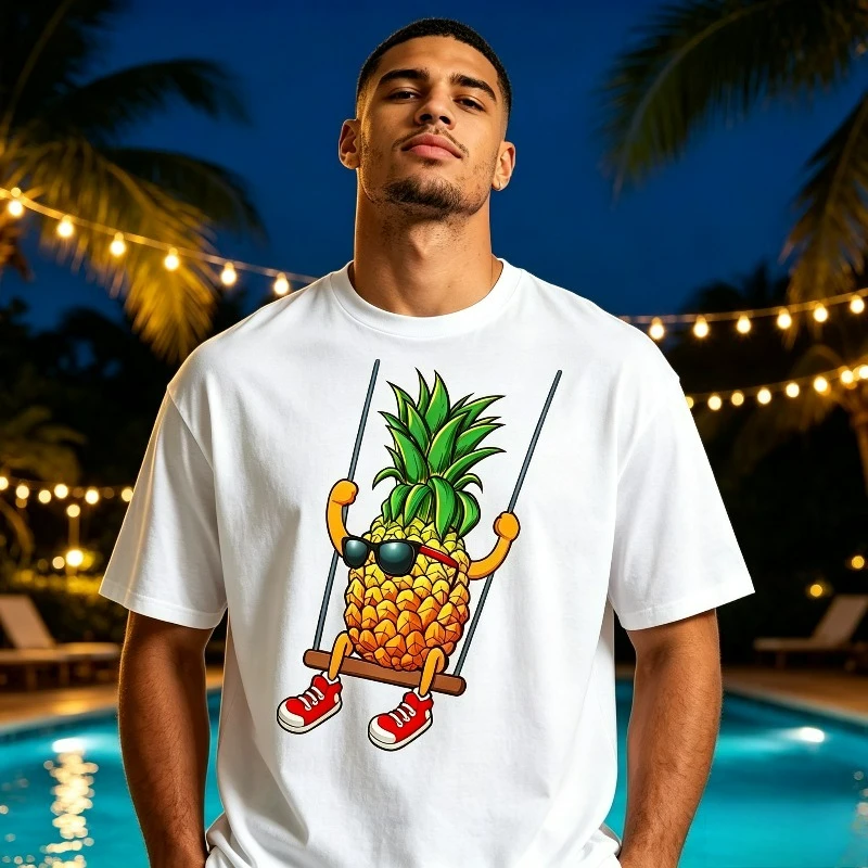 Swinging Pineapple Cartoon Graphic T-Shirt Modal Soft Crewneck Tropical Summer Vacation Funny  Weekend Hangout Print Tee