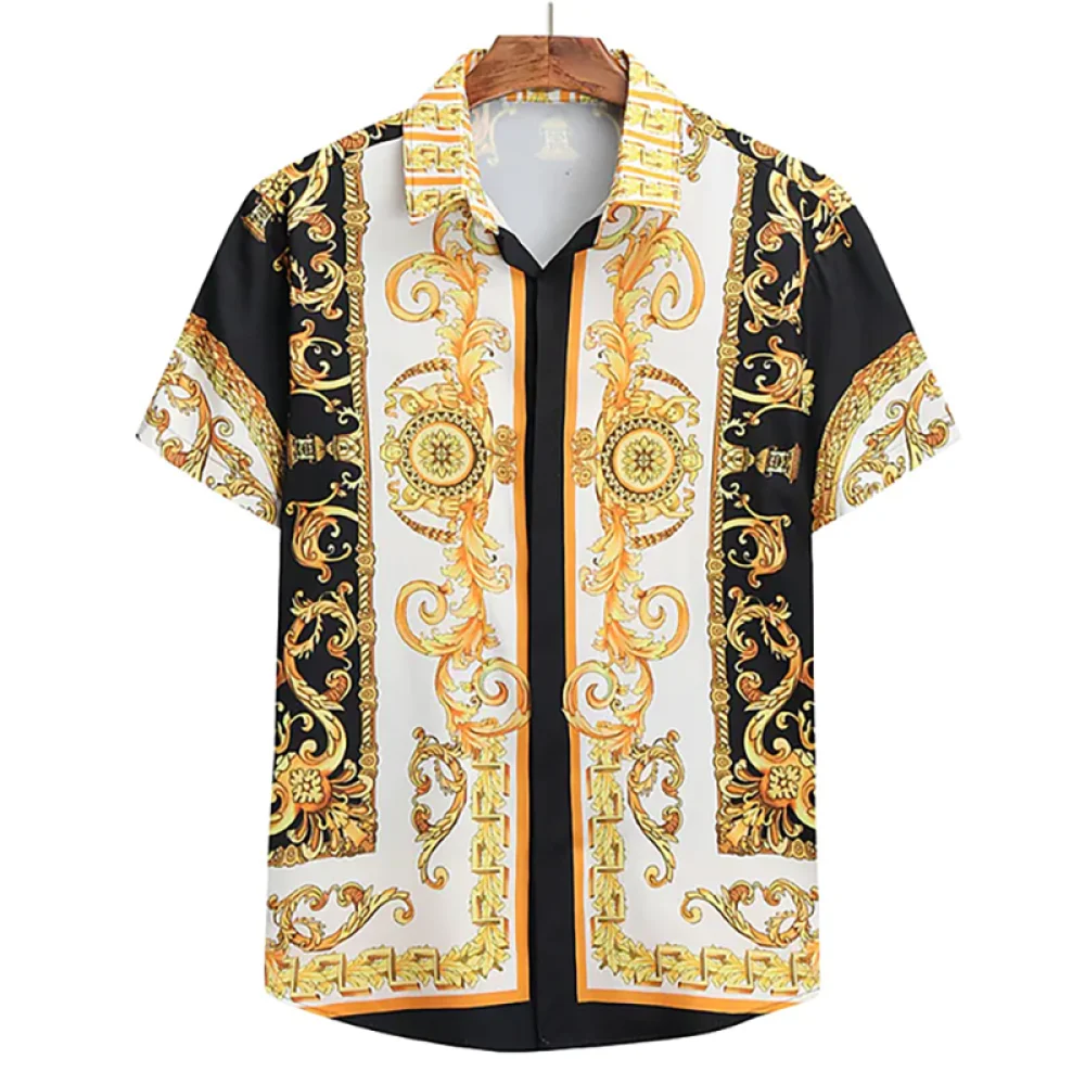 Breathable Hawaiian Shirts Baroque French Men's Shirts 3D Print Summer Fashion Street Loose Men's Streetwear Button down Shirts