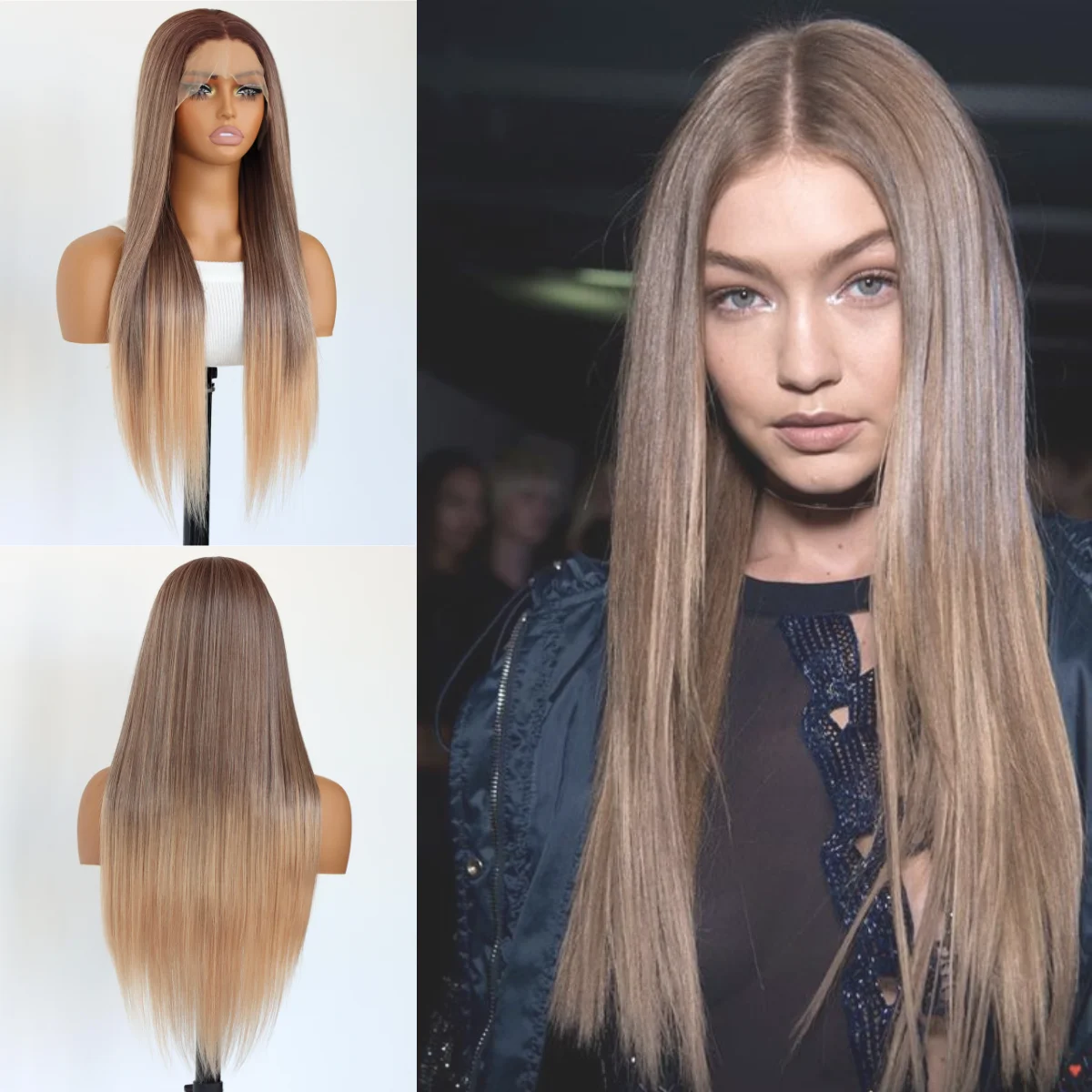 Omber Brown Synthetic Wig13×4 Lace Front Wigs Brown Gradient Long Straight Wig Glueless Pre Plucked with Baby Hair 150 Density