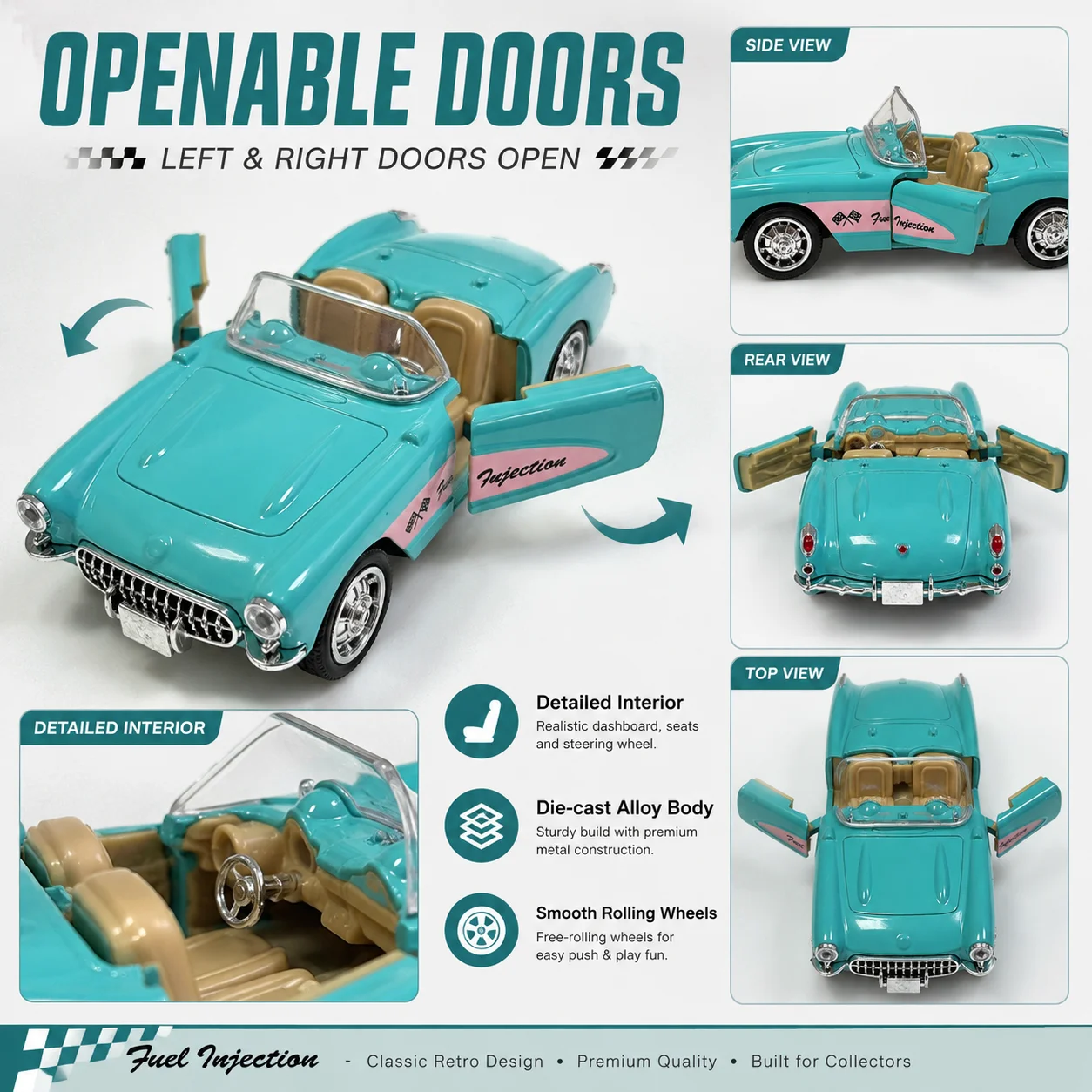 (Wellpappenschachtel) Maßstab 1:36, Vintage-Konvertible im Stil eines Spielzeugautos, leistungsstarke Feder, Metallguss, Jungenspielzeug, das beste Geschenk. – Detail 18