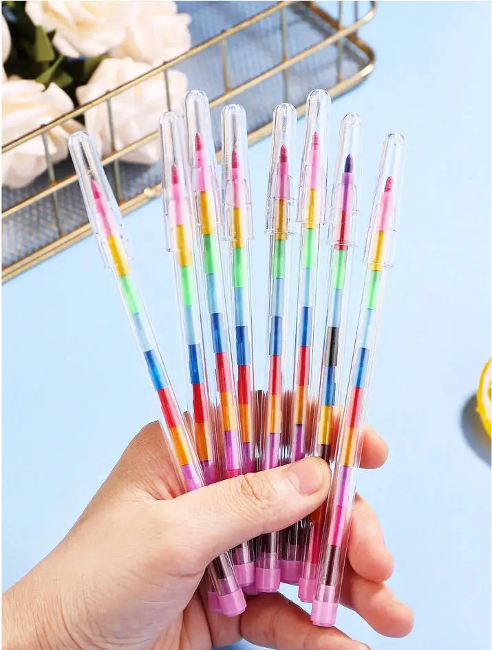 10 Pcs Stackable 11-Section Colored Wax Crayons, Student Drawing Crayons & Pencils, Student Stationery, Stackable Colo