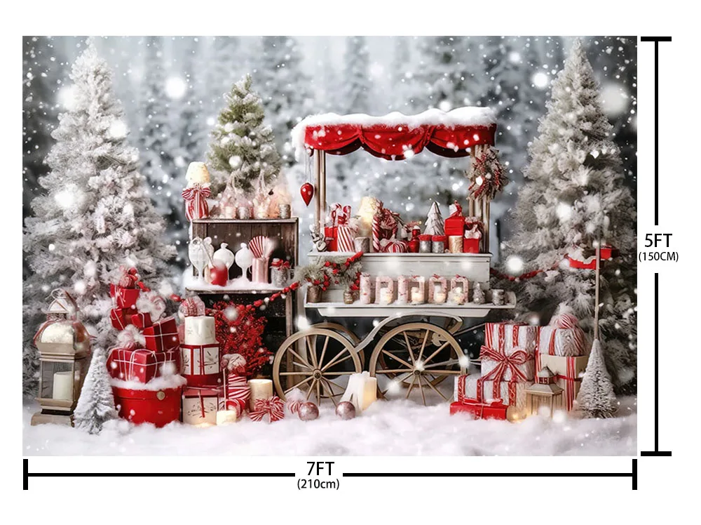 Mehofond Christmas Cart Backdrop for Hot Cocoa Party Kids Portrait X-mas Snow Forest Pine Trees Glitter Photo Background Studio