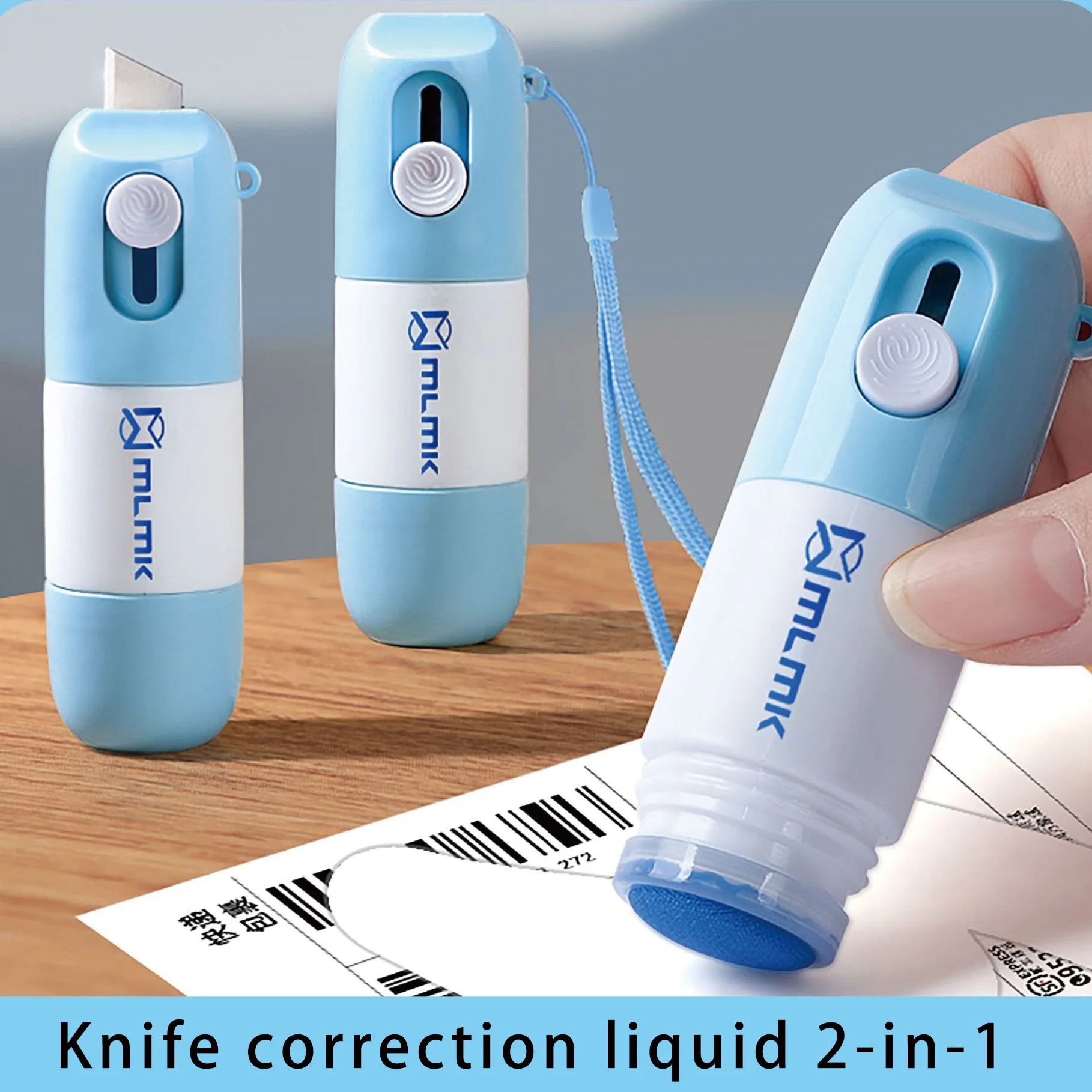 Líquido corrector de papel térmico 2 en 1 con cuchillo de desempaquetado, papel térmico duradero, protección de identidad de datos, borrador de líquido, abridor de cajas