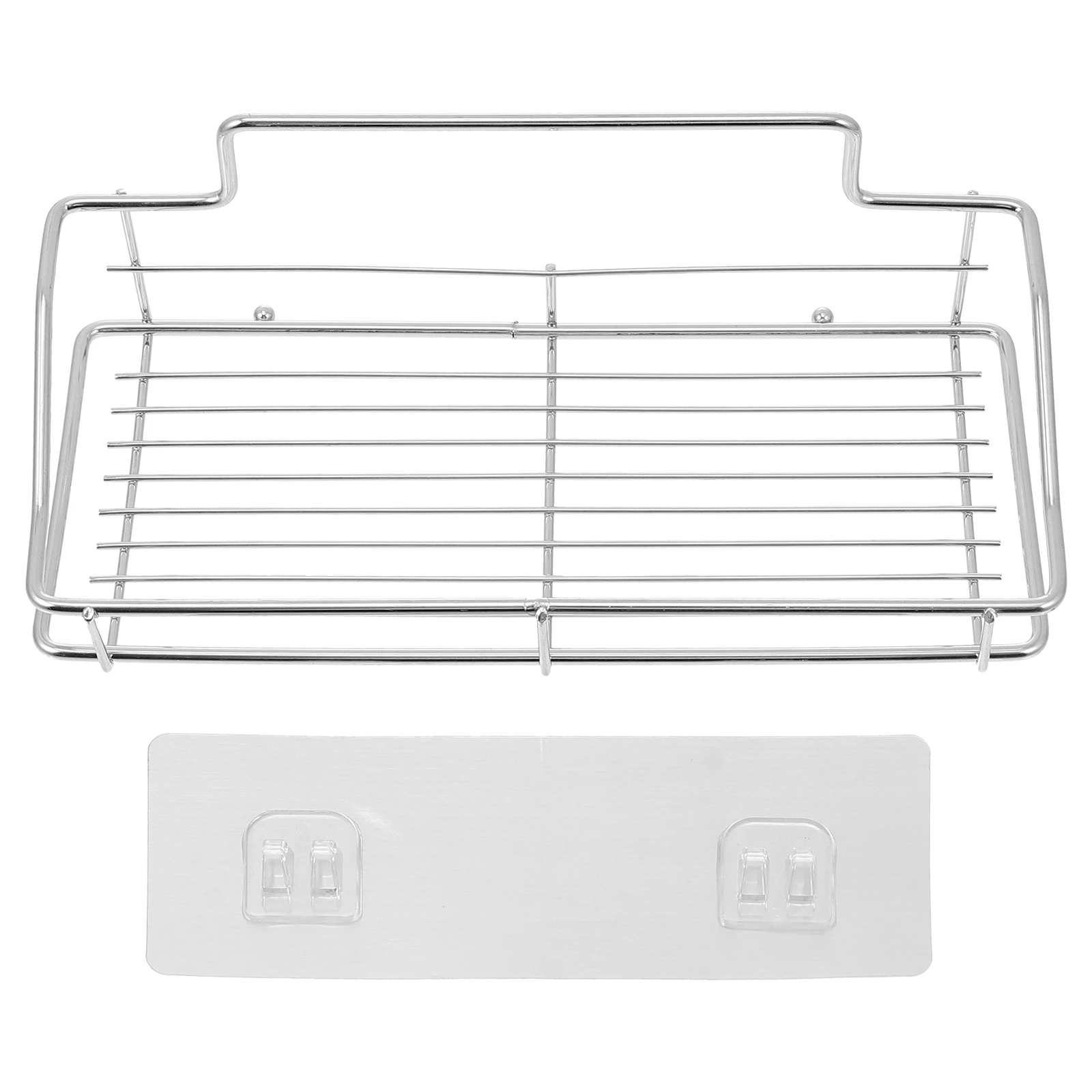 

Wall-mounted Storage Rack Stainless Steel PVC Shelf Organizer Hollow Design Nail-free Hanging Kitchen Bathroom Holder
