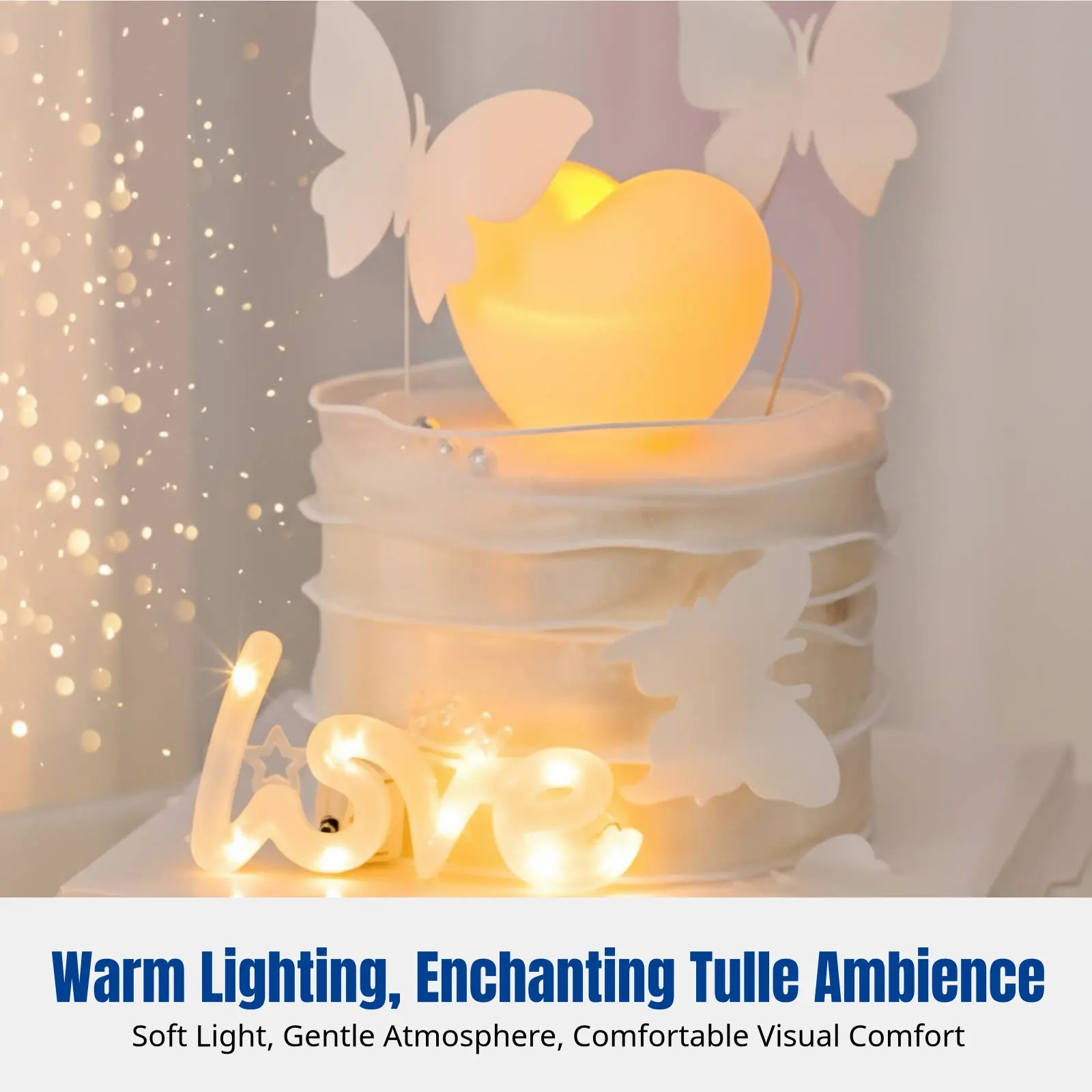 Cake Decoration, Lighted Heart Love Light, Floral Embellishments, Valentine's Day, Birthday, Romantic Couple Proposal