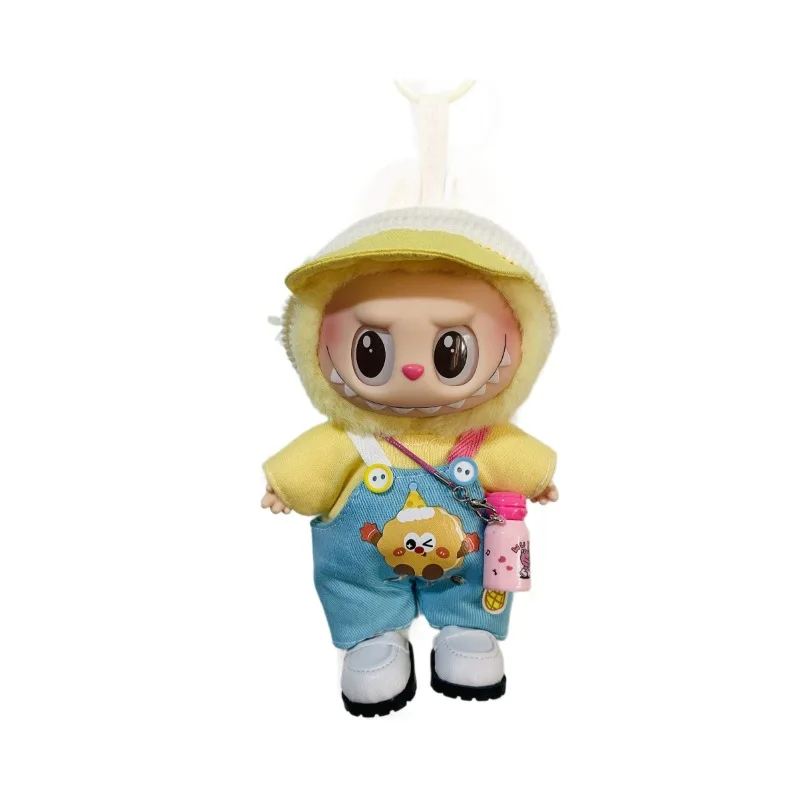 fall Popular Labubu Doll Clothes 17cm Pendant Labubu Doll Clothes Spring Field Strap Pants Set Labubu Doll Clothes Accessories