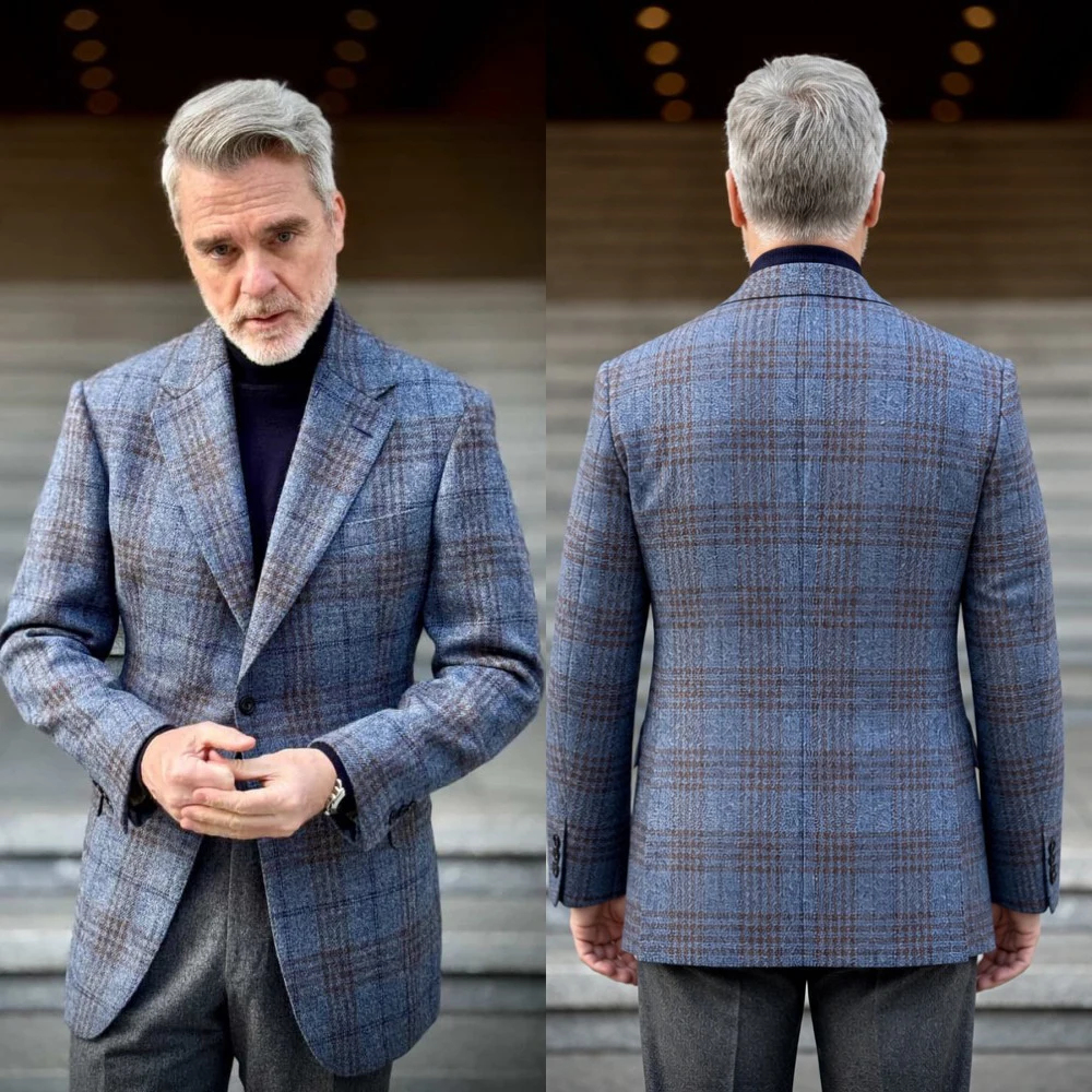 Retro Men Formal Party Jacket Notched Lapel Line Checked Two Button 1 Piece Daily Casual Blazer Custom Slim Fit Business Coat