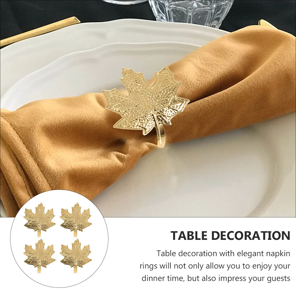

4Pcs Festive Maple Leaf Napkin Rings Holiday Table Setting Decoration Christmas Napkin Ring for Dining Room Decor