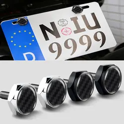 4pcs Universal Car Flag Metal Screws License Plate Bolts Carbon Fiber Pattern Auto Exterior Parts Accessor Car Styling For Gift