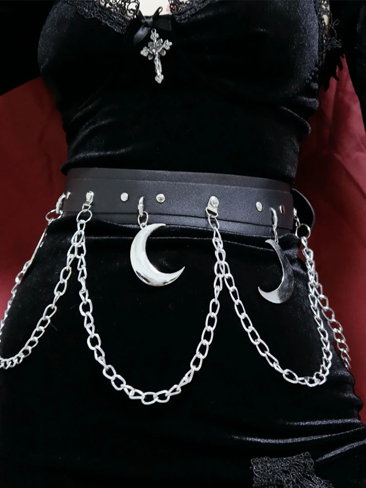 WSW nothing moon hardware fashion black minority versatile belt Y2K chain metal Punk Gothic style