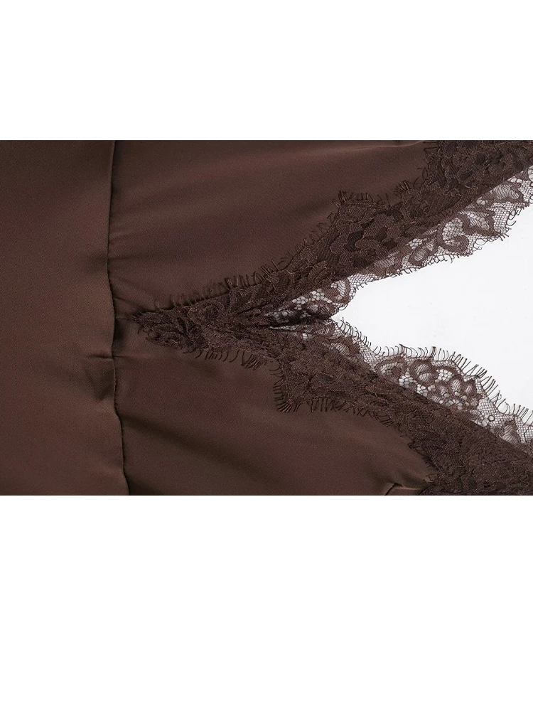 HH Elegante Satijnen Kanten Sling Jurken Lente Zomer Vrouwen Sexy Diepe V-hals Mouwloos Backless Slim Party Splicing Jurken