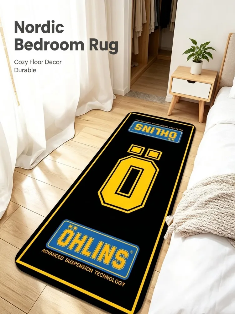 Racing Suspension Theme Long Runner Rug, Non‑Slip Flannel Floor Mat, Race Car Letter Print Carpet, Anti‑Slip Decor Rug For Bedro