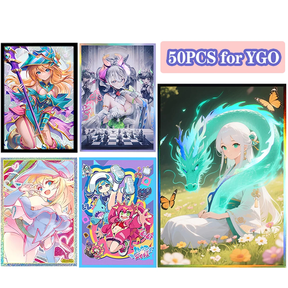 

50PCS 63x90mm Foil Anime Card Sleeve for YGO ,Blue-Eyes White Dragon Girl Protector for Trading Card Collection and Enthusiasts