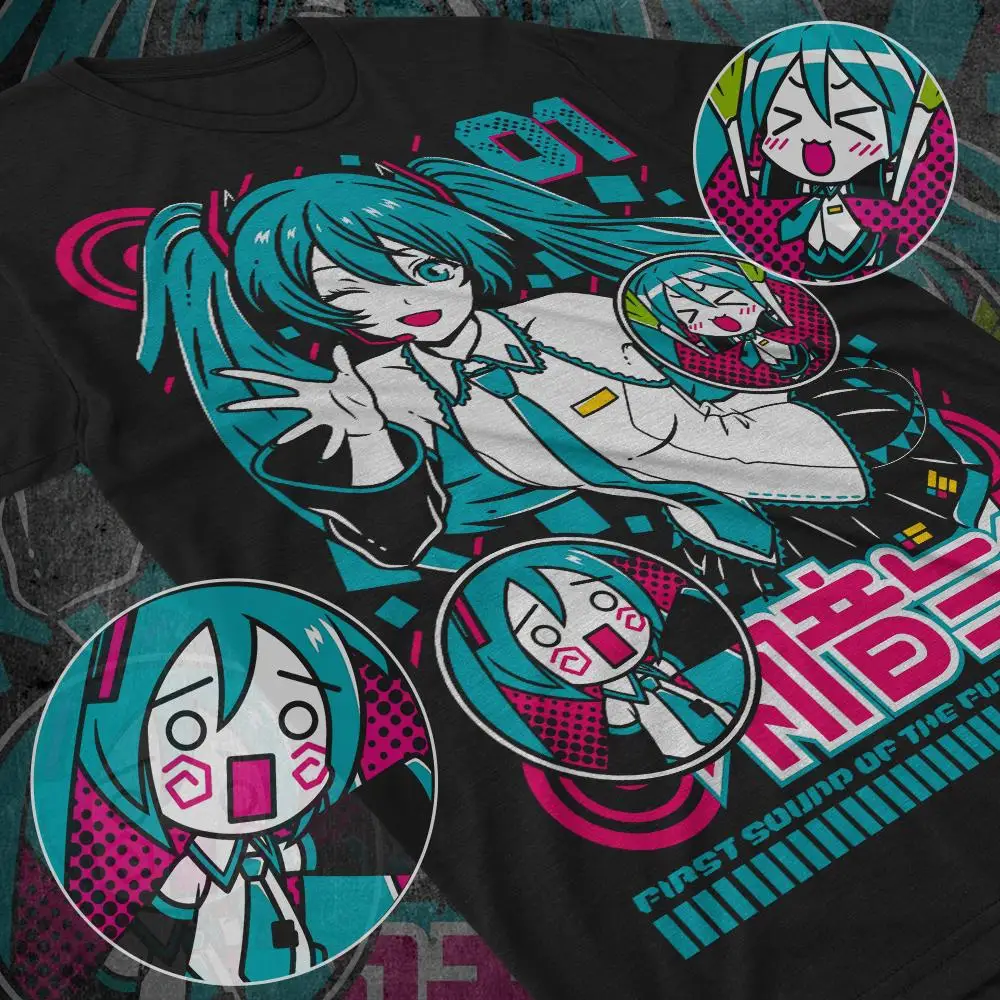 Trendy Unisex Crew Neck Funny Miku Retro Pop Art Tee Soft Cotton Top Ideal For Night Out And Casual Street Style Looks