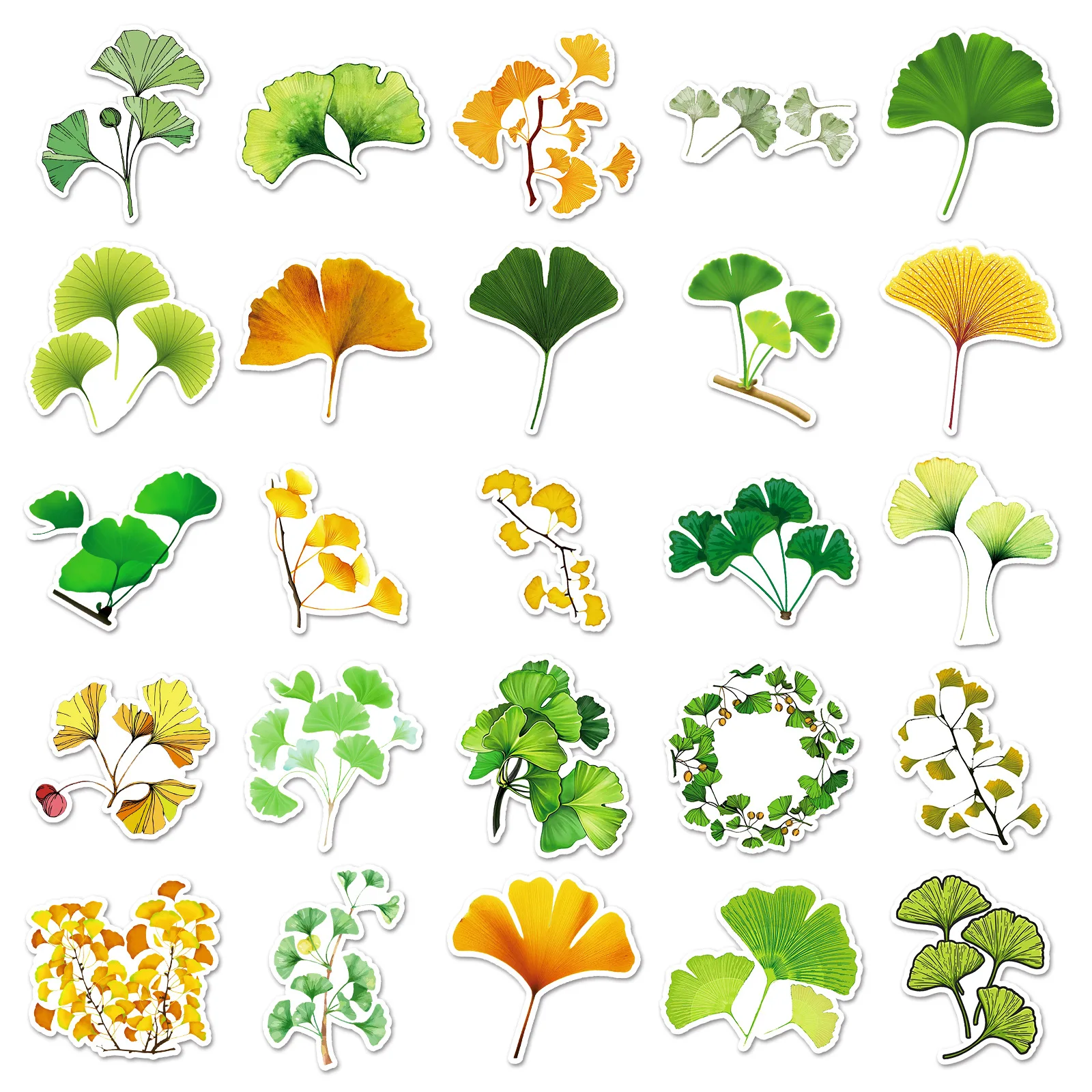 50 個イチョウの葉落書きステッカー小さな新鮮な緑の秋の葉デカールラップトップ電話ギター冷蔵庫クラシック子供のおもちゃ
