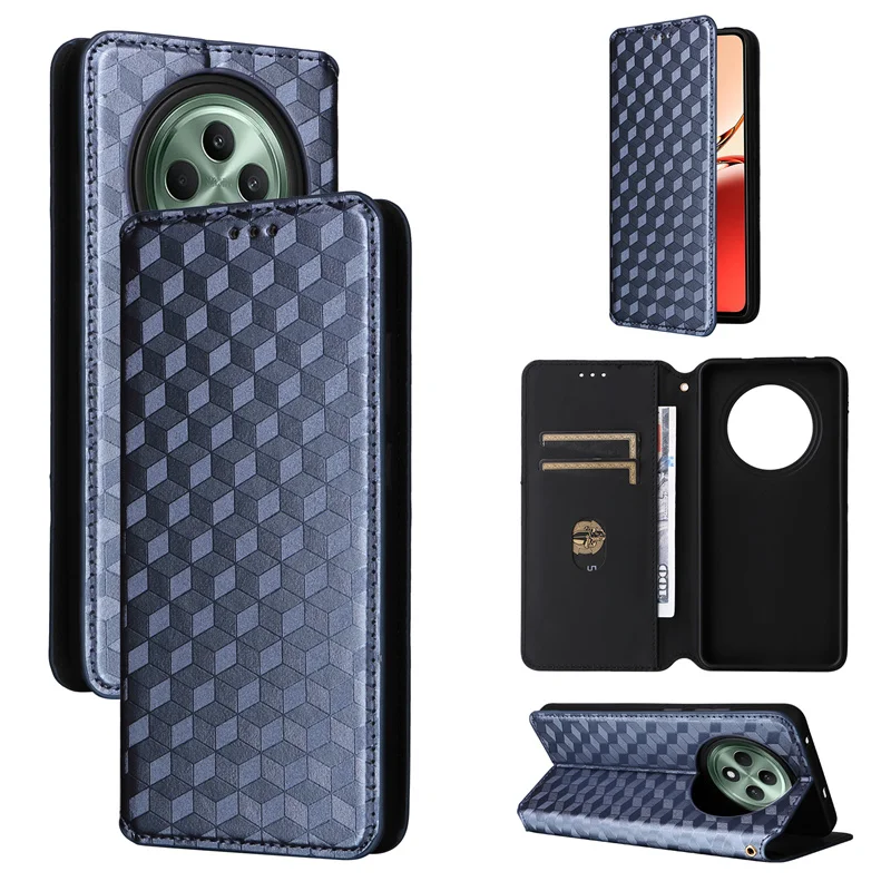 

For OPPO Reno12 FS 5G stereoscopic lines flip wallet skin PU case purse for OPPO Reno12 FS Magnetic Phone Cover