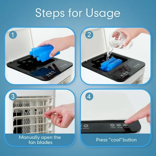 Enfriador de aire evaporativo 3 en 1, aire acondicionado portátil sin ventana, Enfriador de oscilación y humidificación