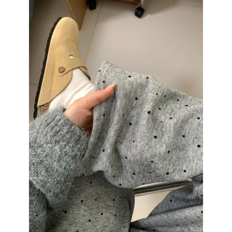 XIZOU Polka Dot Wide Leg Casual Pants Women's Autumn Winter New Loose High Waist Dra Slimming Comfort Long Straight Leg Trousers