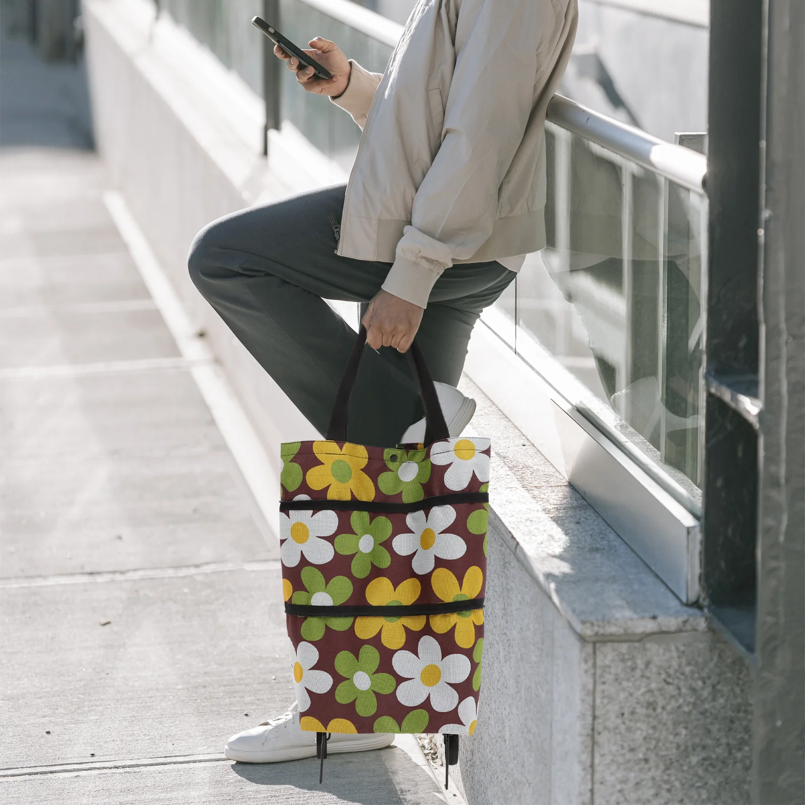 حقيبة تسوق قابلة للطي مع عجلات حقيبة بقالة خفيفة الوزن وقابلة لإعادة الاستخدام للسوبر ماركت للاستخدام المنزلي في الهواء الطلق عربة التسوق