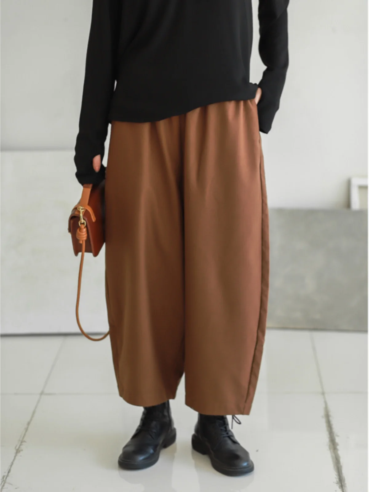 

Шерстяные брюки-фонарики Phil Dan Banana Pants, свободные, повседневные, в гонконгском стиле, зимние, укороченные (на девять дюймов)