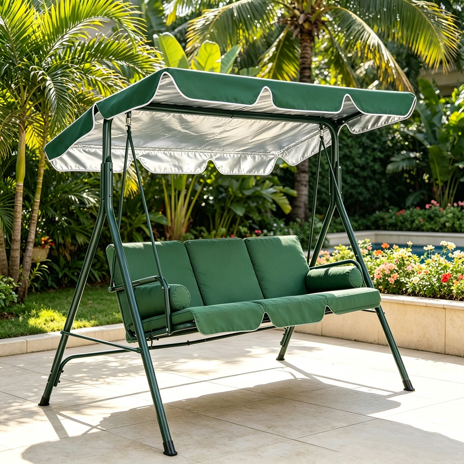 10) Garden Swing Canopy Waterproof 210D Oxford Cloth Suitable for Three seat Swings Beige/Coffee/Green 10) Garden