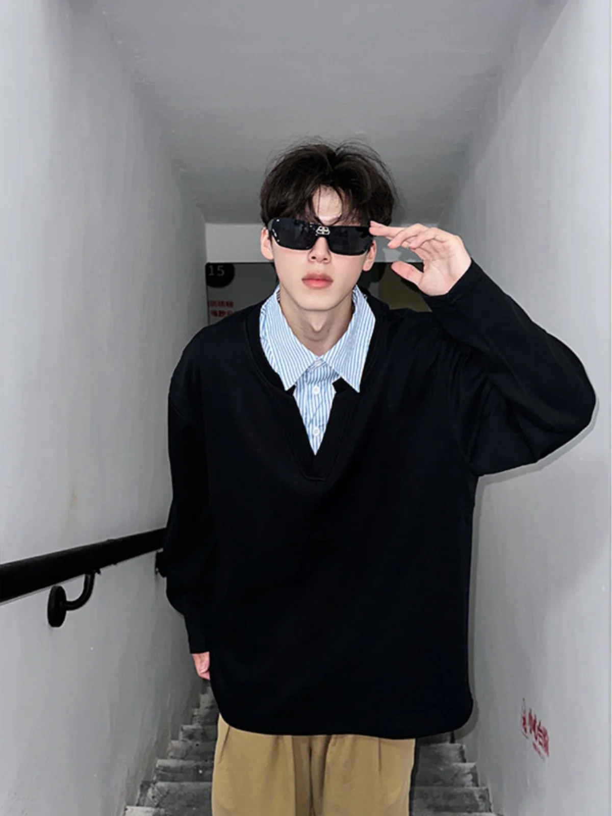 

American Sle irt Men's College Student OOTD Matching Sweatirt CleanFit Premium Feeling Outerwear Long Sve