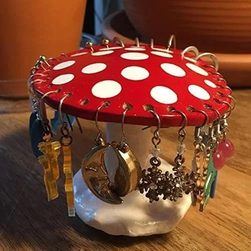 Resin Mushroom Earring Holder 26 Holes Earrings Storage Rack 9x9cm Display Rack Home Desktop Ornament Stand Organizer Decor