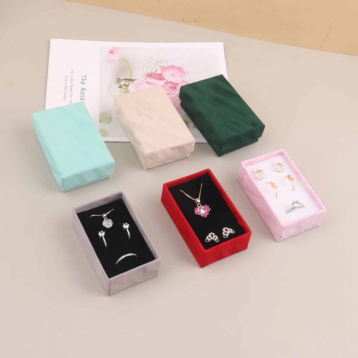 6pcs Velvet Jewelry Set Gift Box Ring Necklace Bracelets Earring Gift Packaging Boxes With Sponge Inside Rectangle