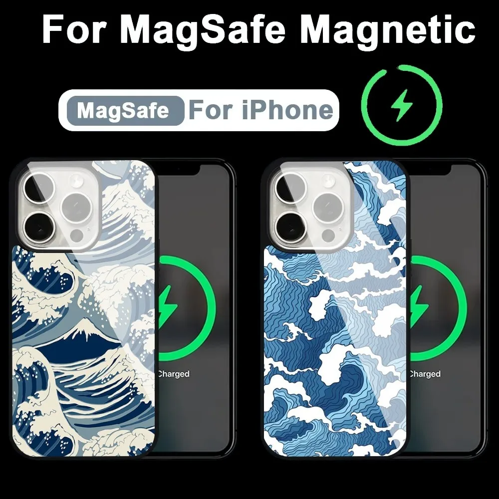 

Japanese Great Wave Art Phone Case Alex Mirror For Magsafe Wireless Charging Caver For IPhone 13 14 15 Pro Max 11 12 Mini