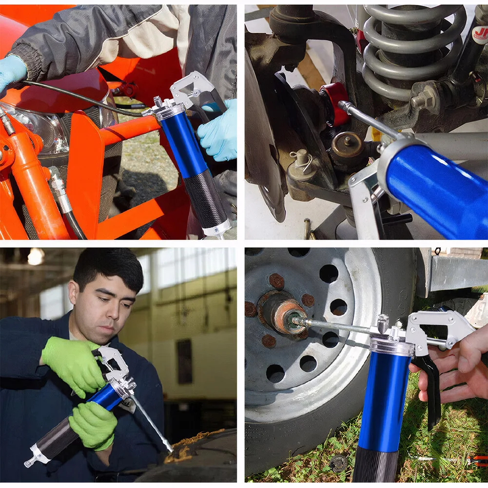400CC Air Operated Grease Gun 6000PSI Heavy Duty Air Compressor Grease Gun Flexible Hose Portable Grease Gun 1 Bent Metal Pipe