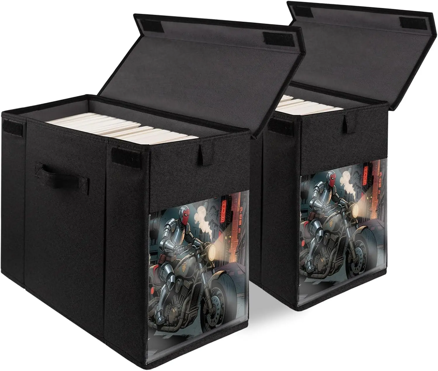 

2 Pack Comic Book Storage Box with Lid for Modern Age, Collapsible Magazine Organizer with Clear Window, Heavy Duty Case Holder