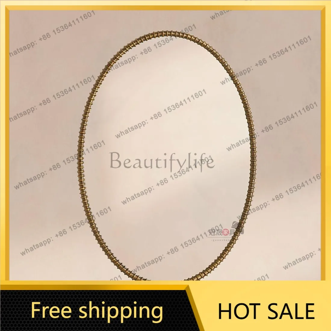 LS French retro makeup mirror household bathroom oval medieval washing table wall hanging vanity mirror