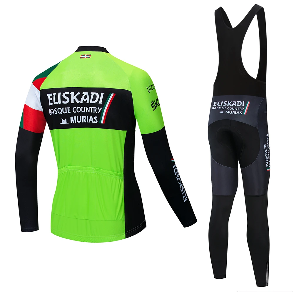 EUSKADI Team Men\'s Cycling Clothing Bib Long Sleeve Distance Jersey Set Breathable Man Autumn Suit Summer Bike Maillot Bicycle