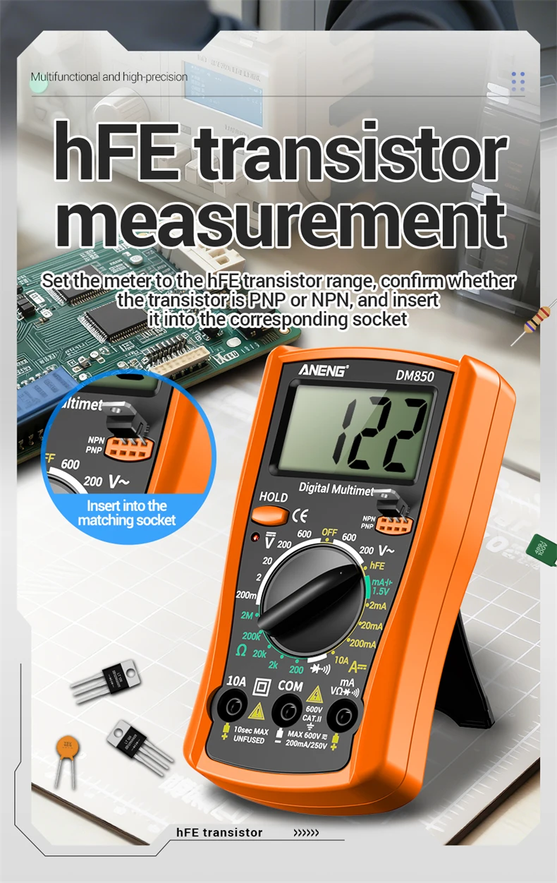 Multifunktionales ANENG DM850 Multimeter, 1999 Zähler, Summer, Datenhaltefunktion, Transistor, Haushaltsstromkreis, Elektrisches Reparaturmessgerät, Werkzeuge – Detail 4
