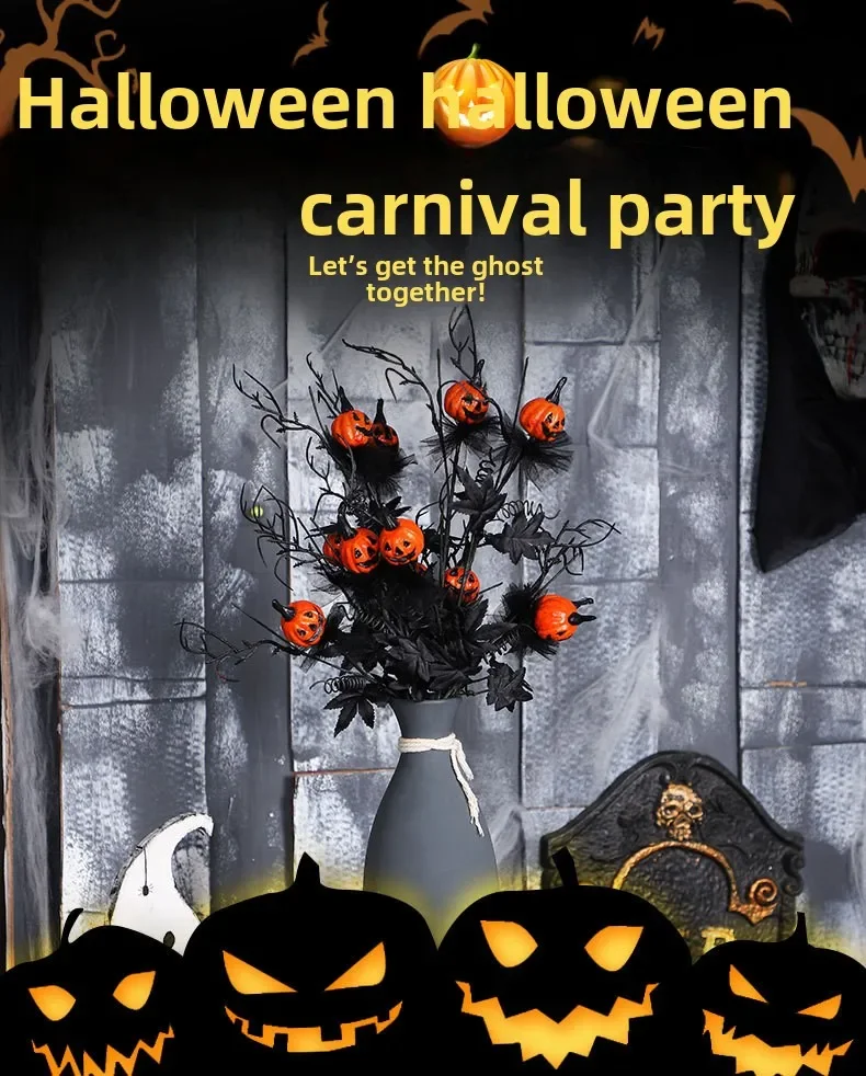 Halloween decorations Black Terrifying Pumpkin Twig Bouquet Ghost Festival home party decorations