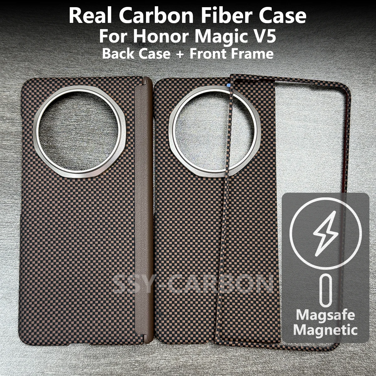 

Real Carbon Fiber Case For Honor Magic V5 Kevlar Aramid Magsafe Magnetic Phone Protect Case Cover Armor with Center Hinge Axis