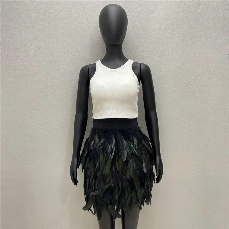 Gothic Style Feather Half Skirt Women's Fashion Party Dress Short Skirt Makeup Costume Cross-Border Hot Sale Spring Summer