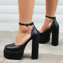 Platform Women's Sandals High Heels Pumps Shoes Sexy 2024 Ankle Strap Black White Pink Heeled Dance Party Wedding Shoes Female
