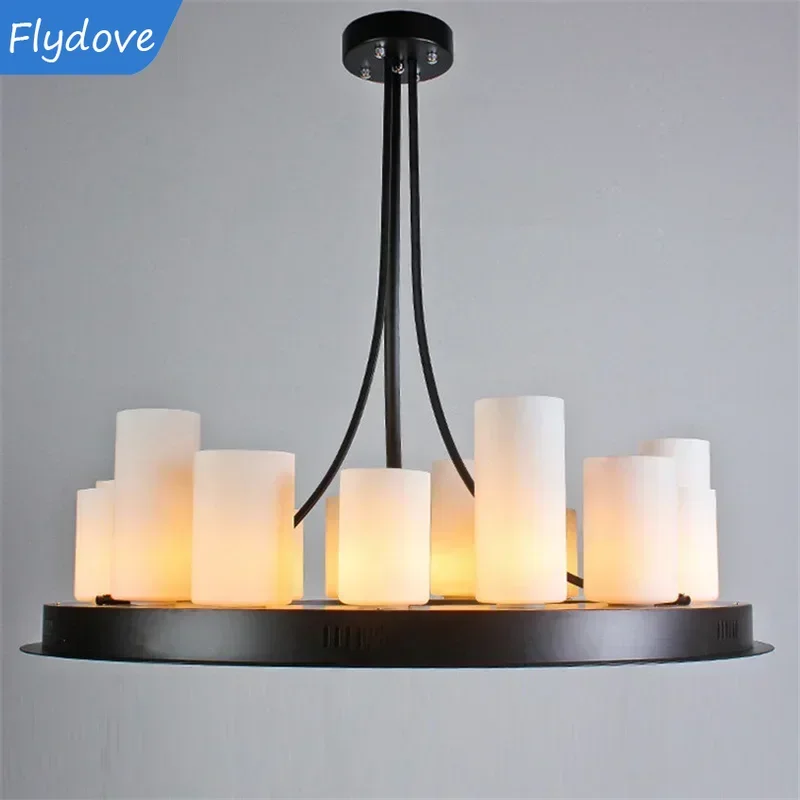 

American Style Iron Art Retro Glass Candle Chandeliers Restaurant Bedroom Hotel Pendant Lamps Bar Home Decor Lighting Fixtures
