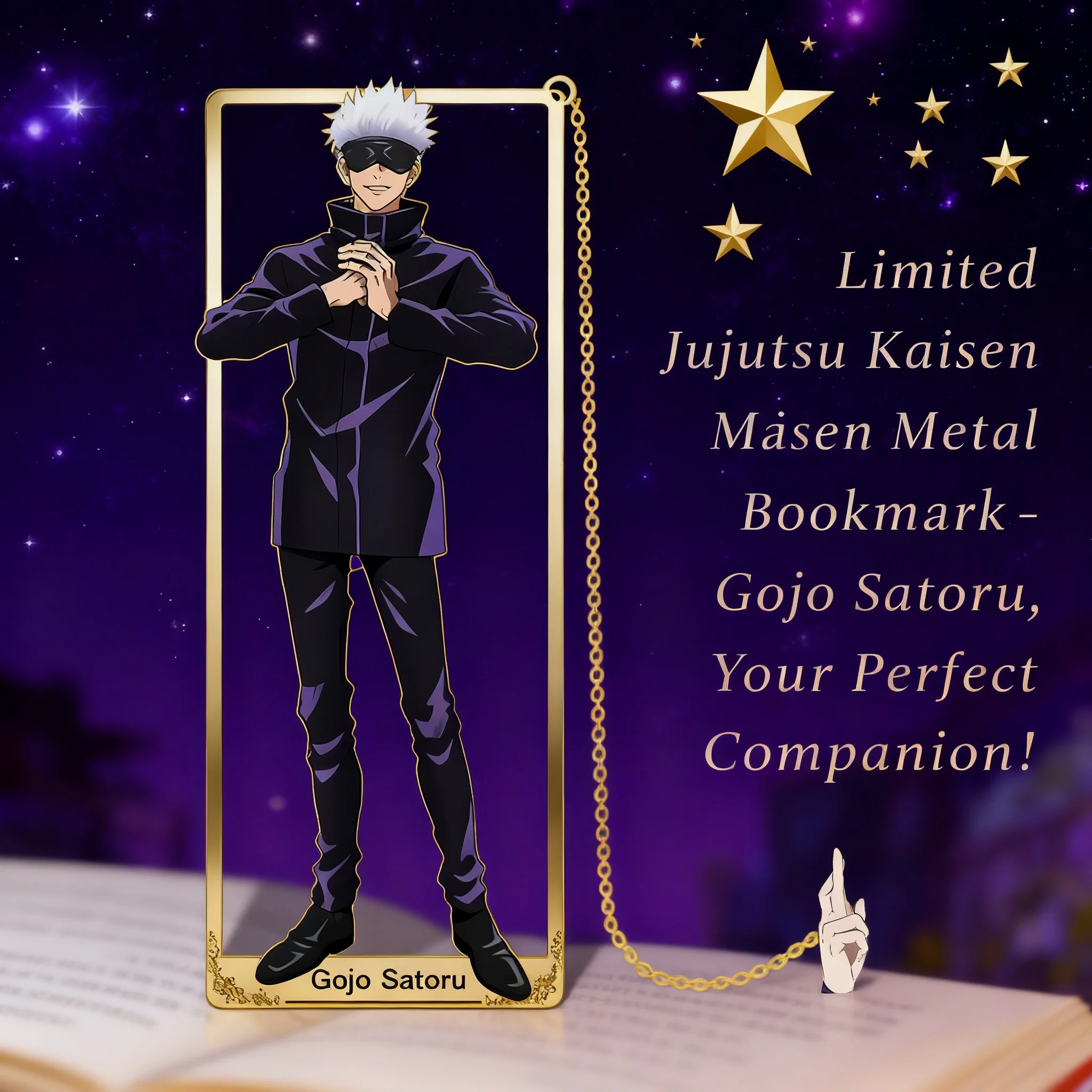 

Металлическая закладка для книг по аниме Jujutsu Kaisen с вырезанным узором: Сатору Годжо, Сугуру Гето, Мегуми Фушигуро, Тоэ Инумаки. Сувенирная продукция.